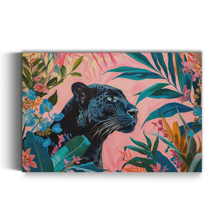 WANDBILD „Majestätischer Panther im Tropenparadies“ – Acrylglas & Alu-Dibond | Exklusive und Moderne Kunst in Museumsqualität