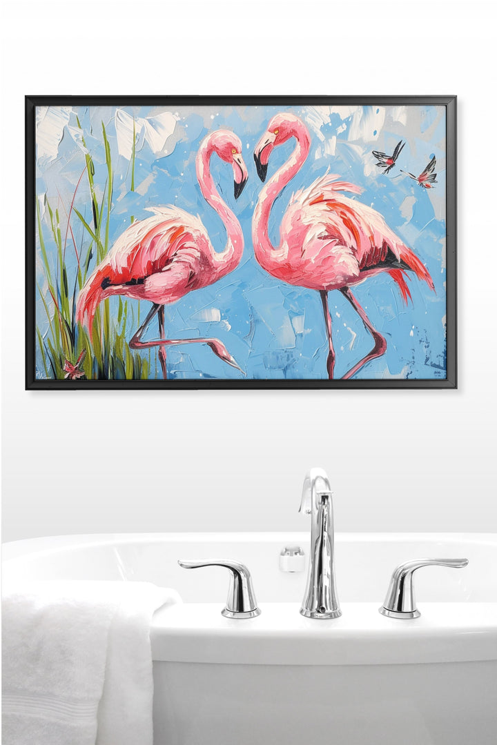 WANDBILD „Flamingotanz im Sonnenlicht“ – Acrylglas & Alu-Dibond | Exklusive und Moderne Kunst in Museumsqualität