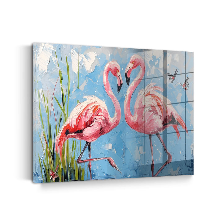 WANDBILD „Flamingotanz im Sonnenlicht“ – Acrylglas & Alu-Dibond | Exklusive und Moderne Kunst in Museumsqualität