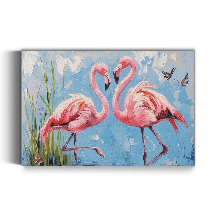 WANDBILD „Flamingotanz im Sonnenlicht“ – Acrylglas & Alu-Dibond | Exklusive und Moderne Kunst in Museumsqualität