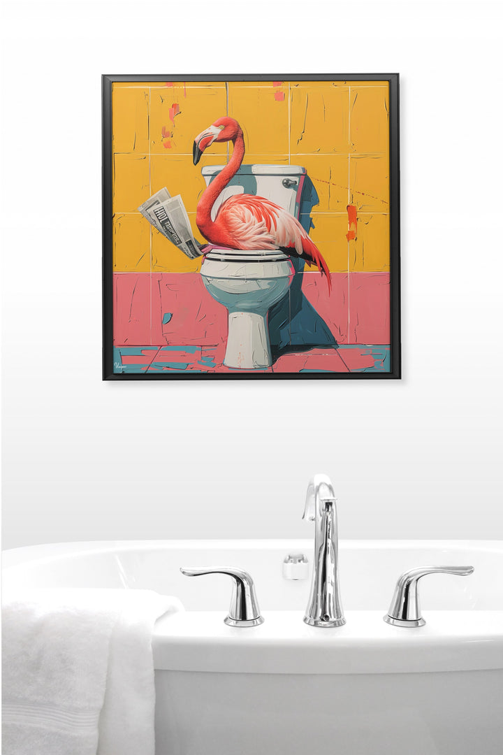 WANDBILD „Lesestunde mit Flamingo“ – Acrylglas & Alu-Dibond | Exklusive und Moderne Kunst in Museumsqualität