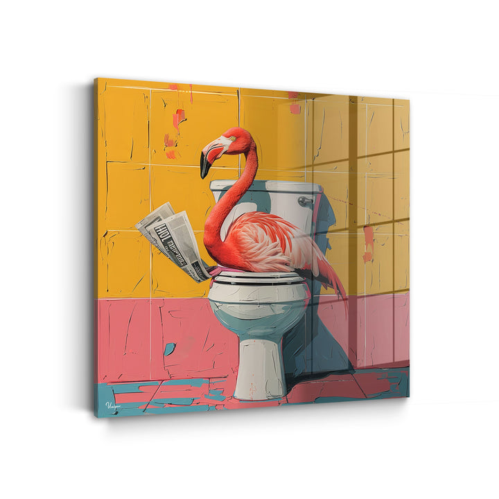 WANDBILD „Lesestunde mit Flamingo“ – Acrylglas & Alu-Dibond | Exklusive und Moderne Kunst in Museumsqualität