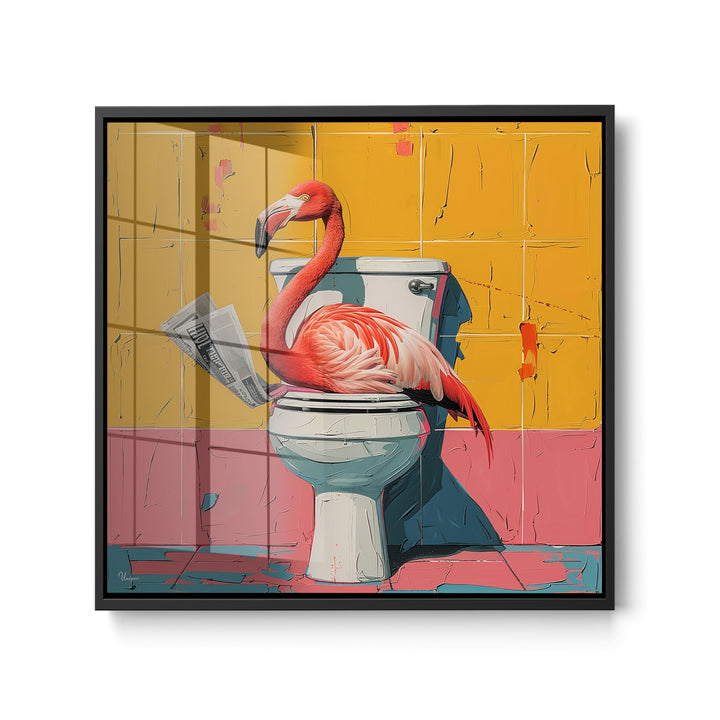 WANDBILD „Lesestunde mit Flamingo“ – Acrylglas & Alu-Dibond | Exklusive und Moderne Kunst in Museumsqualität