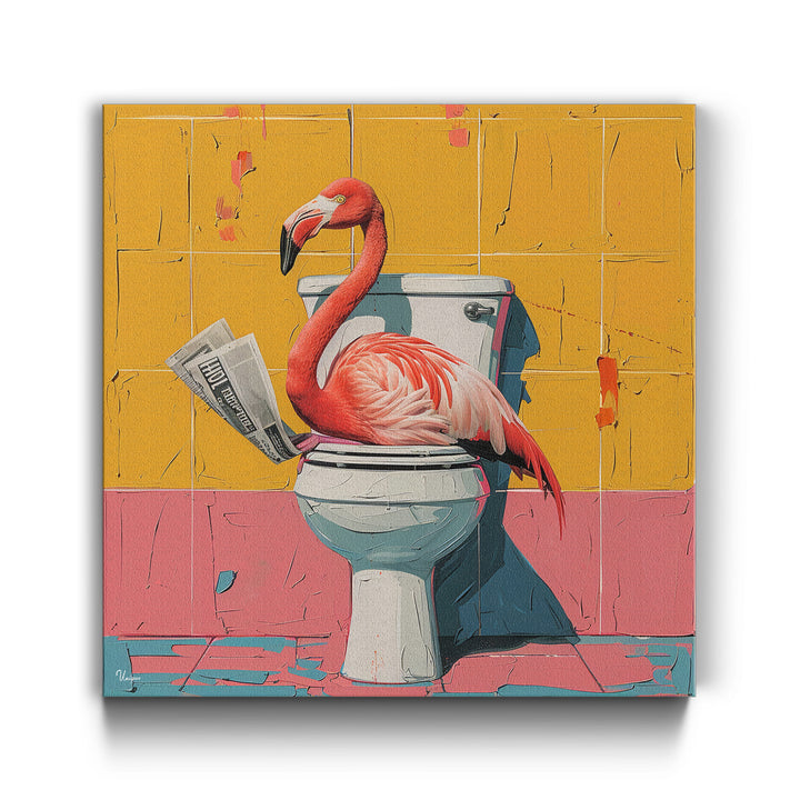 WANDBILD „Lesestunde mit Flamingo“ – Acrylglas & Alu-Dibond | Exklusive und Moderne Kunst in Museumsqualität