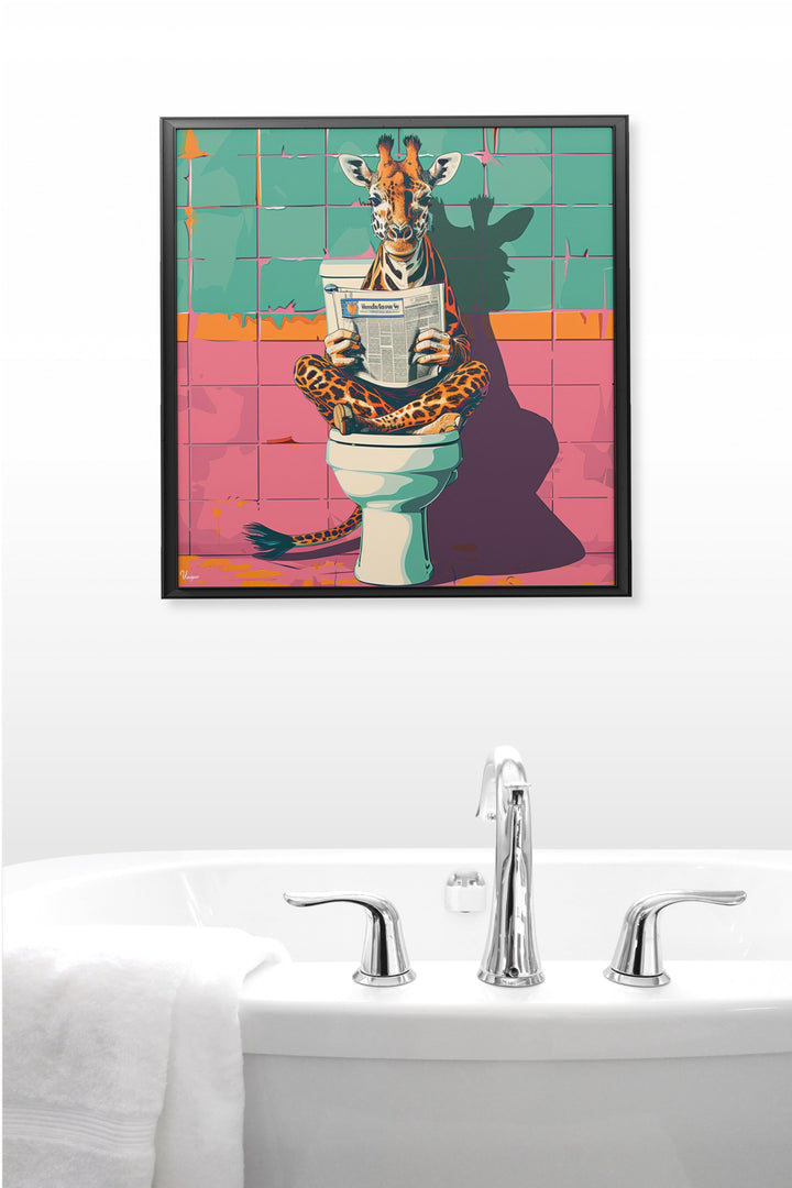 WANDBILD „Toilettenlektüre mit Giraffe“ – Acrylglas & Alu-Dibond | Exklusive und Moderne Kunst in Museumsqualität