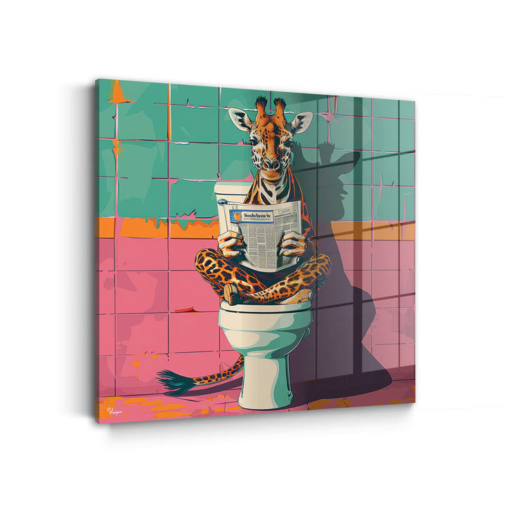 WANDBILD „Toilettenlektüre mit Giraffe“ – Acrylglas & Alu-Dibond | Exklusive und Moderne Kunst in Museumsqualität