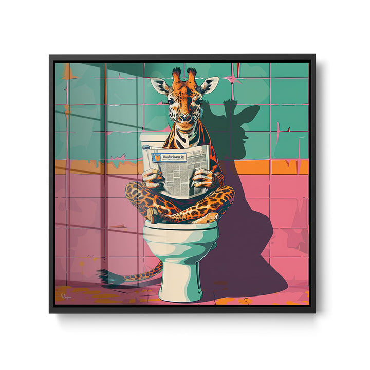 WANDBILD „Toilettenlektüre mit Giraffe“ – Acrylglas & Alu-Dibond | Exklusive und Moderne Kunst in Museumsqualität