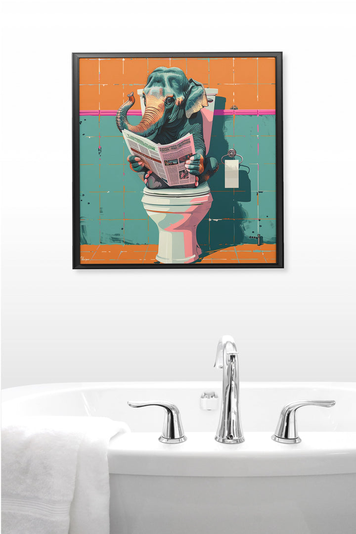 WANDBILD „Toilettenlektüre mit Elefant“ – Acrylglas & Alu-Dibond | Exklusive und Moderne Kunst in Museumsqualität