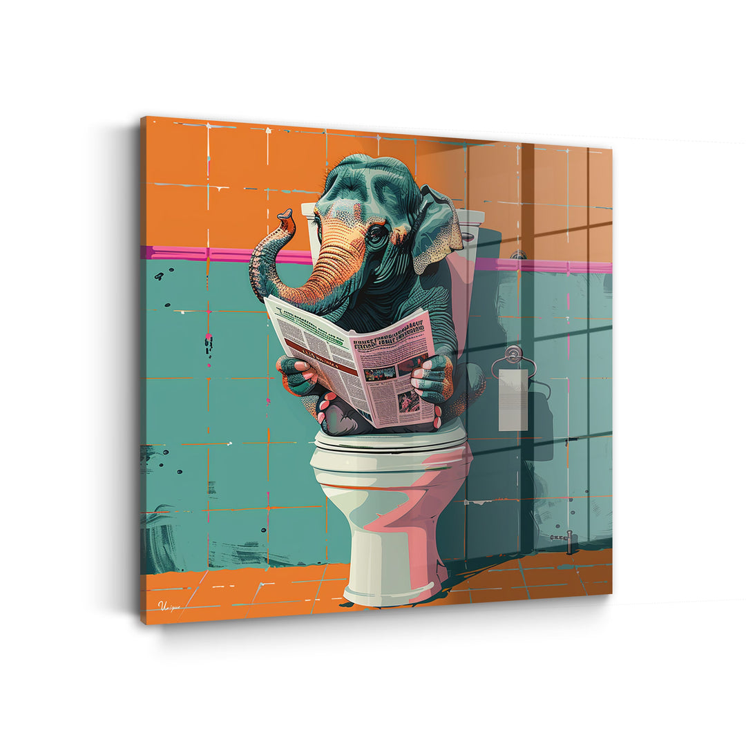 WANDBILD „Toilettenlektüre mit Elefant“ – Acrylglas & Alu-Dibond | Exklusive und Moderne Kunst in Museumsqualität
