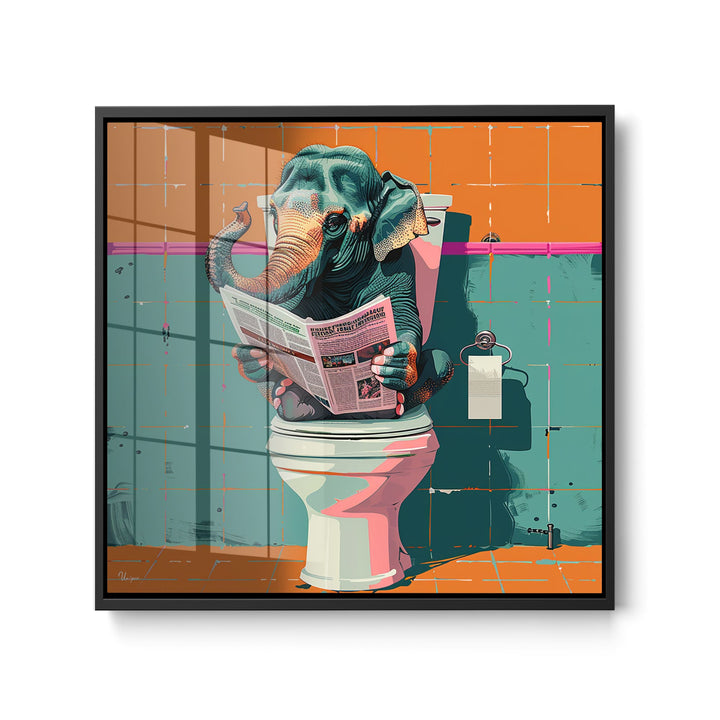 WANDBILD „Toilettenlektüre mit Elefant“ – Acrylglas & Alu-Dibond | Exklusive und Moderne Kunst in Museumsqualität