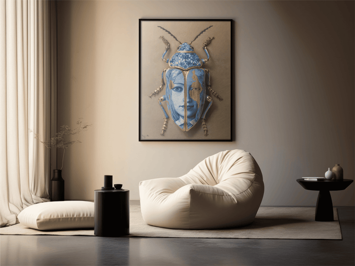 WANDBILD "Porzellan-Käfer mit Porträtmotiven – Delfter Blue Stil" – Acrylglas & Alu-Dibond | Exklusive Limitierte und Moderne Kunst | 1 von 50 Weltweit in Museumsqualität