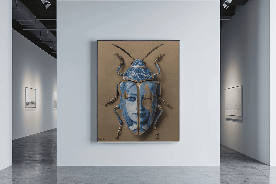 WANDBILD "Porzellan-Käfer mit Porträtmotiven – Delfter Blue Stil" – Acrylglas & Alu-Dibond | Exklusive Limitierte und Moderne Kunst | 1 von 50 Weltweit in Museumsqualität