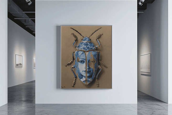 WANDBILD "Porzellan-Käfer mit Porträtmotiven – Delfter Blue Stil" – Acrylglas & Alu-Dibond | Exklusive Limitierte und Moderne Kunst | 1 von 50 Weltweit in Museumsqualität