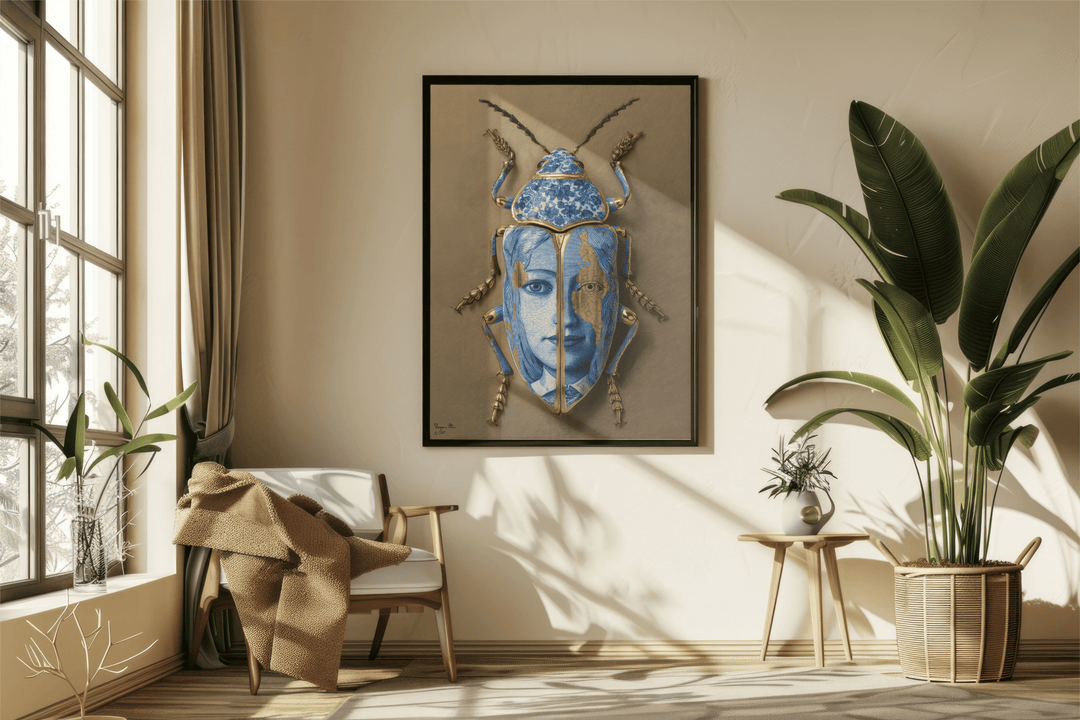 WANDBILD "Porzellan-Käfer mit Porträtmotiven – Delfter Blue Stil" – Acrylglas & Alu-Dibond | Exklusive Limitierte und Moderne Kunst | 1 von 50 Weltweit in Museumsqualität