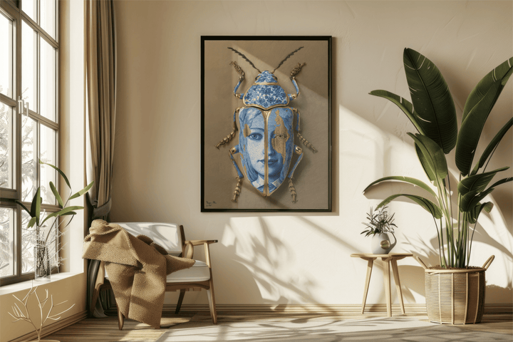 WANDBILD "Porzellan-Käfer mit Porträtmotiven – Delfter Blue Stil" – Acrylglas & Alu-Dibond | Exklusive Limitierte und Moderne Kunst | 1 von 50 Weltweit in Museumsqualität
