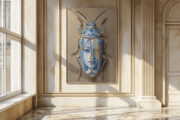 WANDBILD "Porzellan-Käfer mit Porträtmotiven – Delfter Blue Stil" – Acrylglas & Alu-Dibond | Exklusive Limitierte und Moderne Kunst | 1 von 50 Weltweit in Museumsqualität