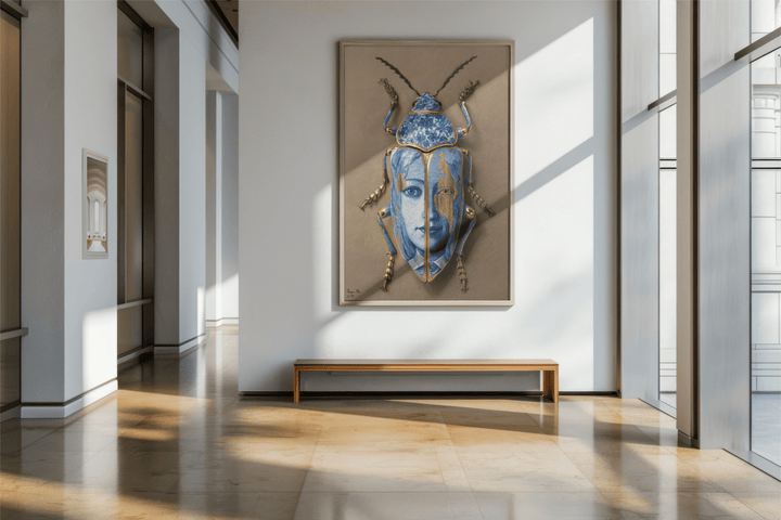 WANDBILD "Porzellan-Käfer mit Porträtmotiven – Delfter Blue Stil" – Acrylglas & Alu-Dibond | Exklusive Limitierte und Moderne Kunst | 1 von 50 Weltweit in Museumsqualität
