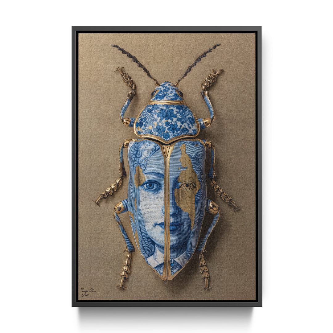 WANDBILD "Porzellan-Käfer mit Porträtmotiven – Delfter Blue Stil" – Acrylglas & Alu-Dibond | Exklusive Limitierte und Moderne Kunst | 1 von 50 Weltweit in Museumsqualität
