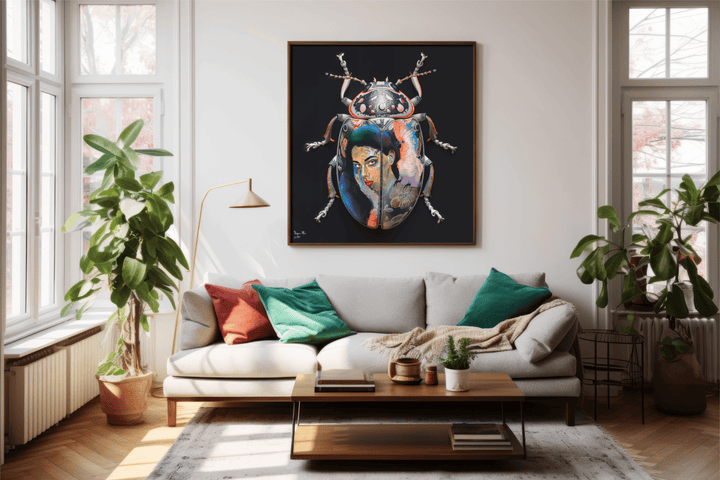 WANDBILD "Porzellan-Marienkäfer mit Porträtmotiven – Delfter Blue Stil" – Acrylglas & Alu-Dibond | Exklusive Limitierte und Moderne Kunst | 1 von 50 Weltweit in Museumsqualität