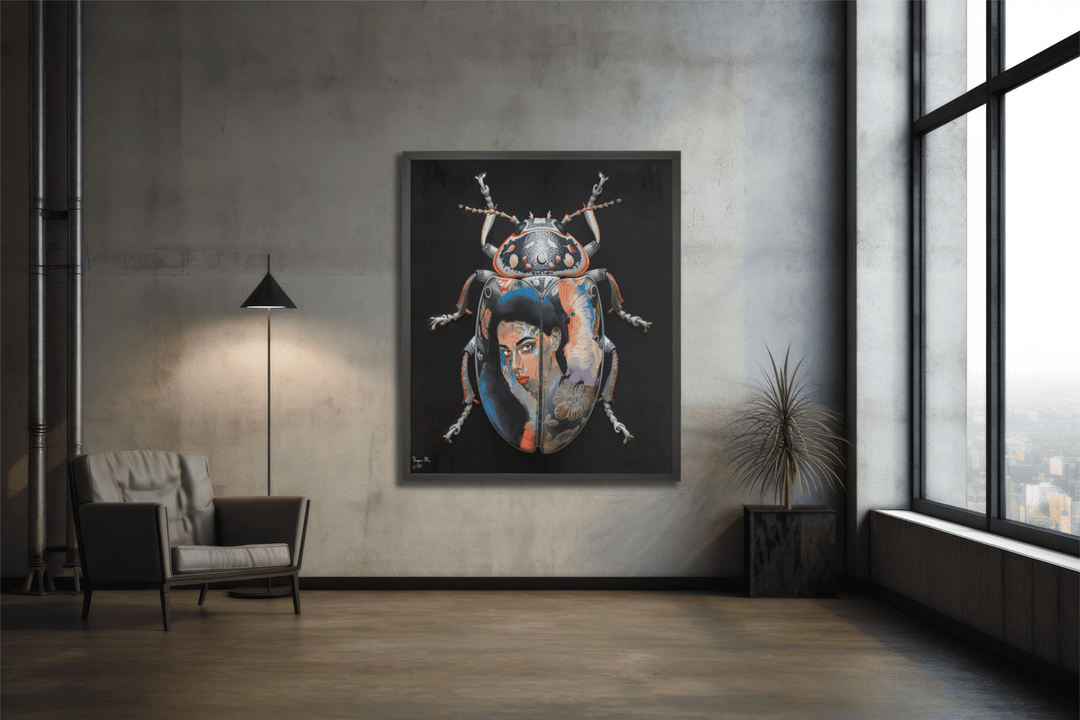 WANDBILD "Porzellan-Marienkäfer mit Porträtmotiven – Delfter Blue Stil" – Acrylglas & Alu-Dibond | Exklusive Limitierte und Moderne Kunst | 1 von 50 Weltweit in Museumsqualität