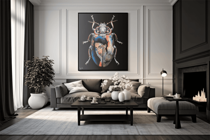 WANDBILD "Porzellan-Marienkäfer mit Porträtmotiven – Delfter Blue Stil" – Acrylglas & Alu-Dibond | Exklusive Limitierte und Moderne Kunst | 1 von 50 Weltweit in Museumsqualität