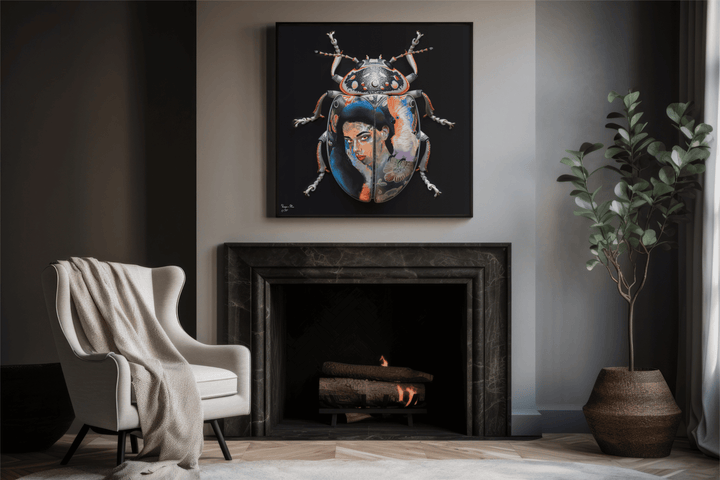 WANDBILD "Porzellan-Marienkäfer mit Porträtmotiven – Delfter Blue Stil" – Acrylglas & Alu-Dibond | Exklusive Limitierte und Moderne Kunst | 1 von 50 Weltweit in Museumsqualität