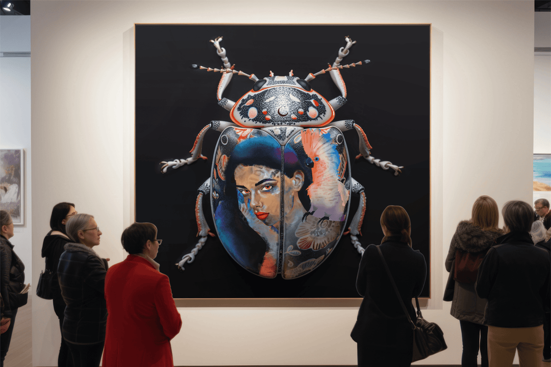 WANDBILD "Porzellan-Marienkäfer mit Porträtmotiven – Delfter Blue Stil" – Acrylglas & Alu-Dibond | Exklusive Limitierte und Moderne Kunst | 1 von 50 Weltweit in Museumsqualität