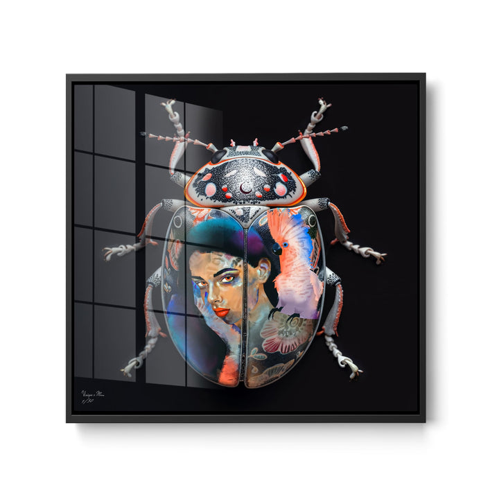WANDBILD "Porzellan-Marienkäfer mit Porträtmotiven – Delfter Blue Stil" – Acrylglas & Alu-Dibond | Exklusive Limitierte und Moderne Kunst | 1 von 50 Weltweit in Museumsqualität