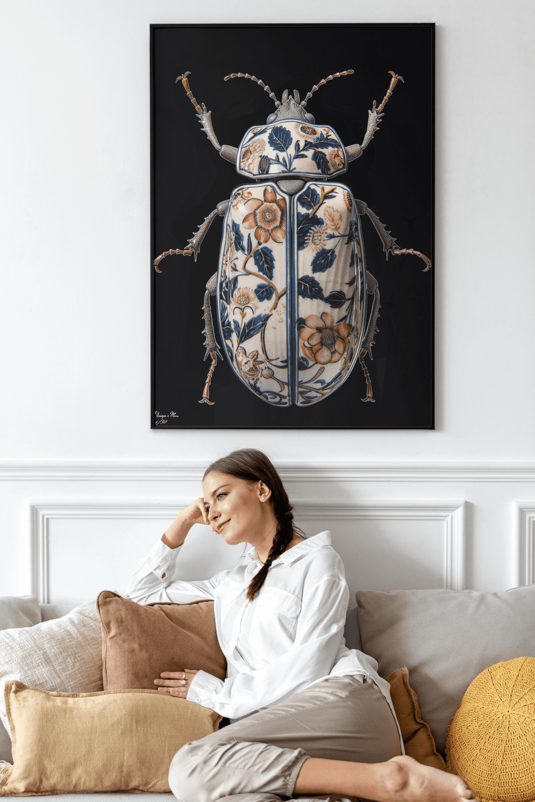 WANDBILD "Porzellan-Käfer mit Naturmotiven – Delfter Blue Stil" – Acrylglas & Alu-Dibond | Exklusive Limitierte und Moderne Kunst | 1 von 50 Weltweit in Museumsqualität