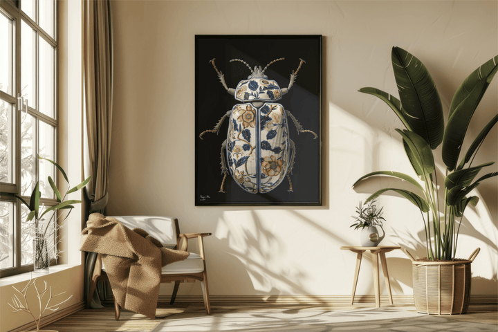 WANDBILD "Porzellan-Käfer mit Naturmotiven – Delfter Blue Stil" – Acrylglas & Alu-Dibond | Exklusive Limitierte und Moderne Kunst | 1 von 50 Weltweit in Museumsqualität