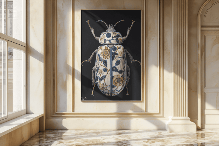 WANDBILD "Porzellan-Käfer mit Naturmotiven – Delfter Blue Stil" – Acrylglas & Alu-Dibond | Exklusive Limitierte und Moderne Kunst | 1 von 50 Weltweit in Museumsqualität