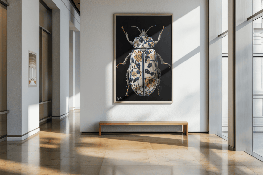 WANDBILD "Porzellan-Käfer mit Naturmotiven – Delfter Blue Stil" – Acrylglas & Alu-Dibond | Exklusive Limitierte und Moderne Kunst | 1 von 50 Weltweit in Museumsqualität