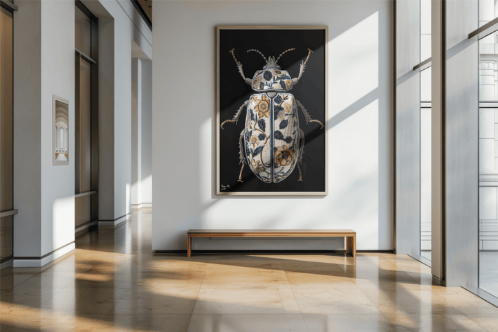 WANDBILD "Porzellan-Käfer mit Naturmotiven – Delfter Blue Stil" – Acrylglas & Alu-Dibond | Exklusive Limitierte und Moderne Kunst | 1 von 50 Weltweit in Museumsqualität
