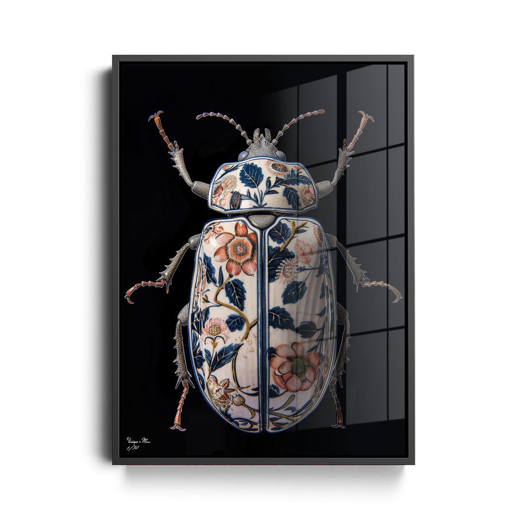 WANDBILD "Porzellan-Käfer mit Naturmotiven – Delfter Blue Stil" – Acrylglas & Alu-Dibond | Exklusive Limitierte und Moderne Kunst | 1 von 50 Weltweit in Museumsqualität