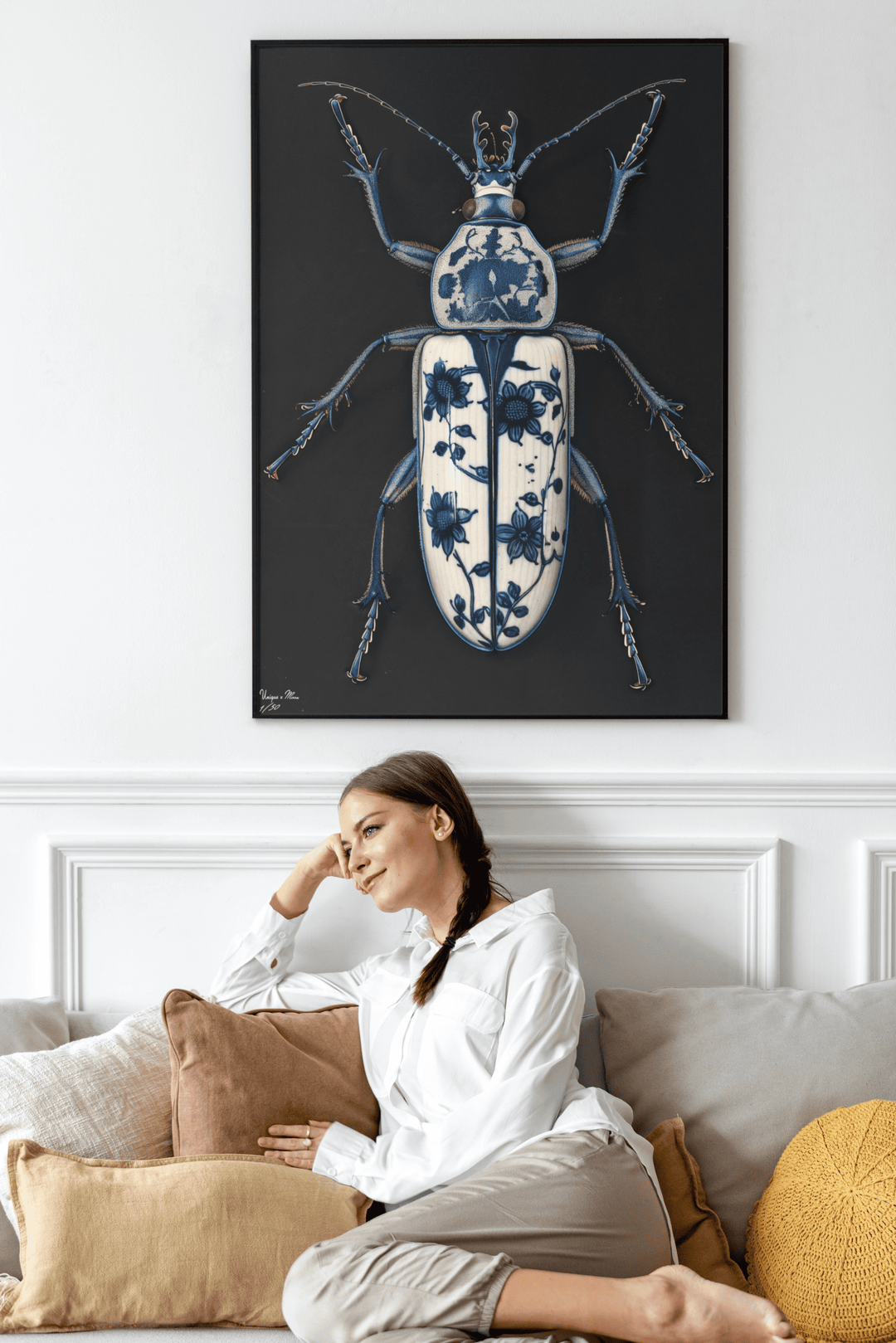 WANDBILD "Porzellan-Käfer mit dekorativen Mustern – Delfter Blue Stil" – Acrylglas & Alu-Dibond | Exklusive Limitierte und Moderne Kunst | 1 von 50 Weltweit in Museumsqualität