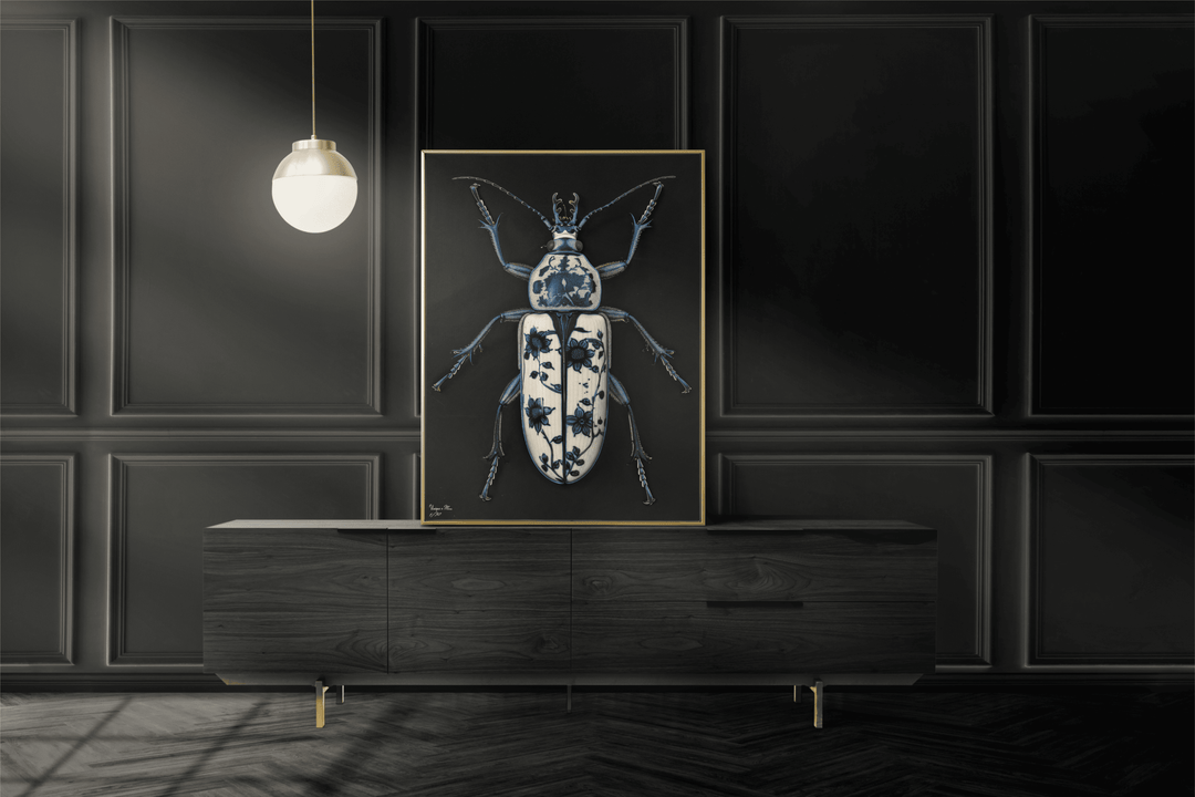 WANDBILD "Porzellan-Käfer mit dekorativen Mustern – Delfter Blue Stil" – Acrylglas & Alu-Dibond | Exklusive Limitierte und Moderne Kunst | 1 von 50 Weltweit in Museumsqualität