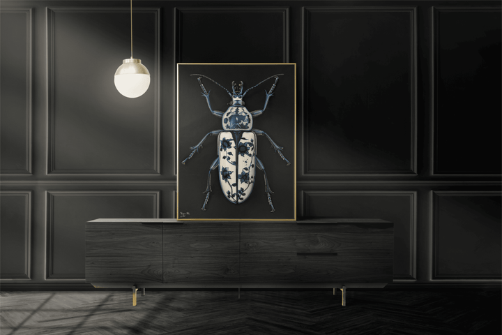 WANDBILD "Porzellan-Käfer mit dekorativen Mustern – Delfter Blue Stil" – Acrylglas & Alu-Dibond | Exklusive Limitierte und Moderne Kunst | 1 von 50 Weltweit in Museumsqualität