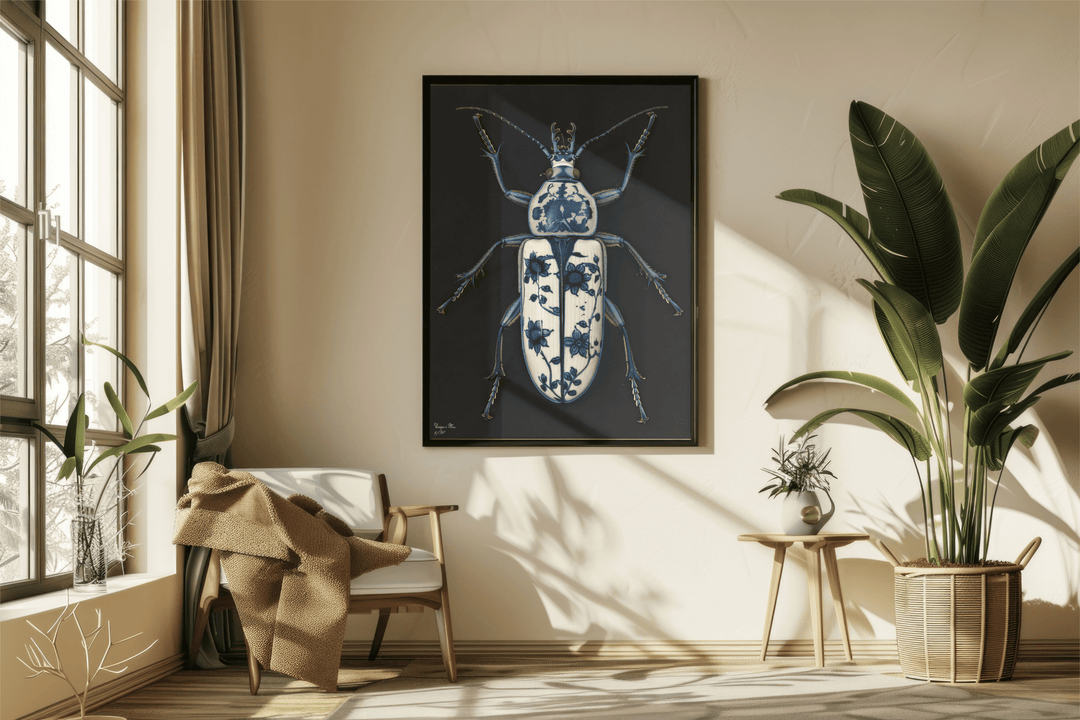 WANDBILD "Porzellan-Käfer mit dekorativen Mustern – Delfter Blue Stil" – Acrylglas & Alu-Dibond | Exklusive Limitierte und Moderne Kunst | 1 von 50 Weltweit in Museumsqualität