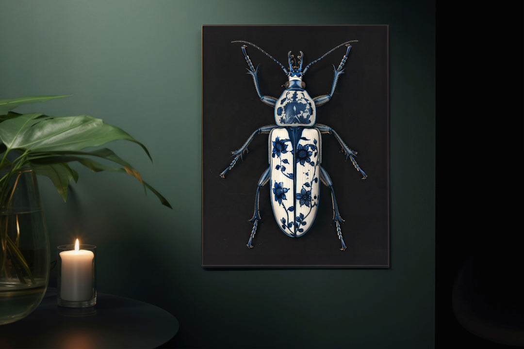 WANDBILD "Porzellan-Käfer mit dekorativen Mustern – Delfter Blue Stil" – Acrylglas & Alu-Dibond | Exklusive Limitierte und Moderne Kunst | 1 von 50 Weltweit in Museumsqualität