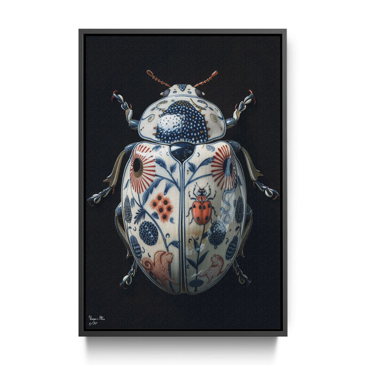 WANDBILD "Porzellan-Käfer mit floralen Aspekten – Delfter Blue Stil" – Acrylglas & Alu-Dibond | Exklusive Limitierte und Moderne Kunst | 1 von 50 Weltweit in Museumsqualität