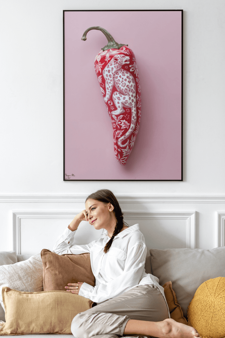 WANDBILD "Porzellan-Chili mit Leopardenmotiv – Delfter Blue Stil" – Acrylglas & Alu-Dibond | Exklusive Limitierte und Moderne Kunst | 1 von 50 Weltweit in Museumsqualität