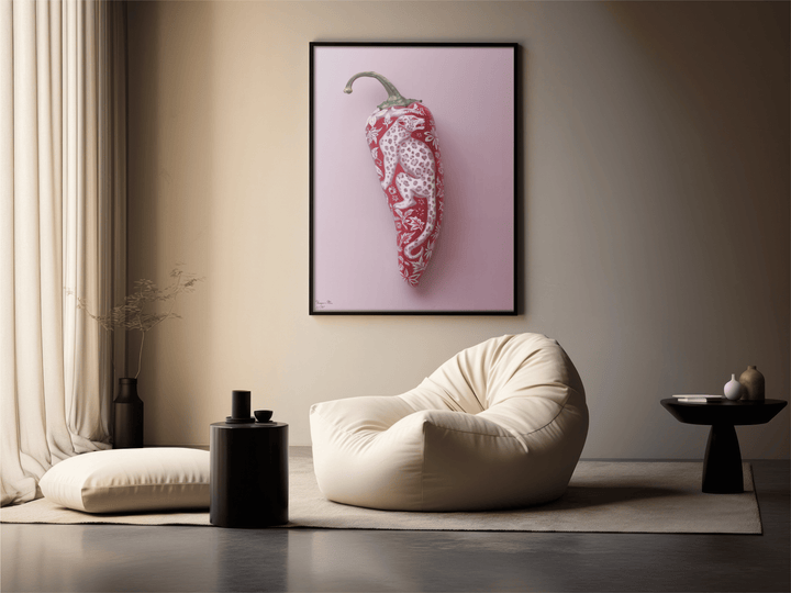 WANDBILD "Porzellan-Chili mit Leopardenmotiv – Delfter Blue Stil" – Acrylglas & Alu-Dibond | Exklusive Limitierte und Moderne Kunst | 1 von 50 Weltweit in Museumsqualität