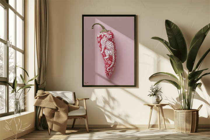 WANDBILD "Porzellan-Chili mit Leopardenmotiv – Delfter Blue Stil" – Acrylglas & Alu-Dibond | Exklusive Limitierte und Moderne Kunst | 1 von 50 Weltweit in Museumsqualität