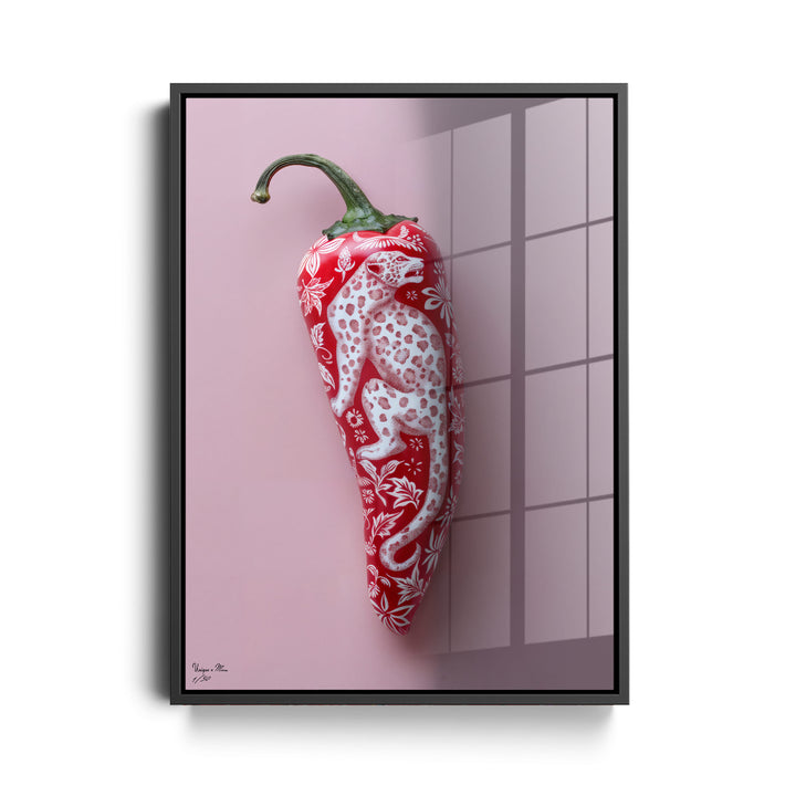 WANDBILD "Porzellan-Chili mit Leopardenmotiv – Delfter Blue Stil" – Acrylglas & Alu-Dibond | Exklusive Limitierte und Moderne Kunst | 1 von 50 Weltweit in Museumsqualität