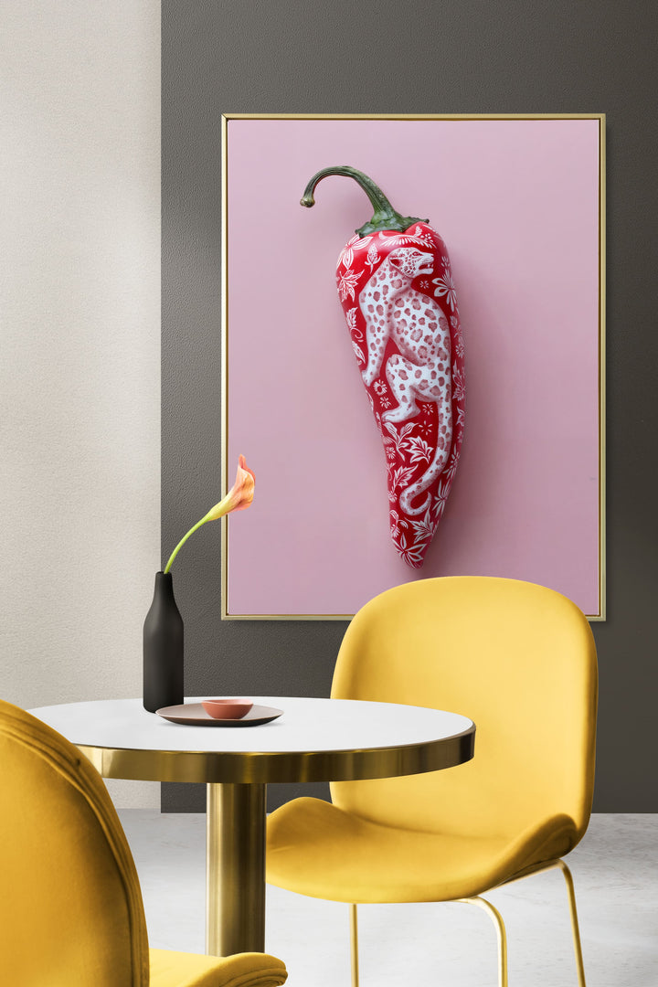WANDBILD "Porzellan-Chili mit Leopardenmotiv – Delfter Blue Stil" – Acrylglas & Alu-Dibond | Exklusive Limitierte und Moderne Kunst | 1 von 50 Weltweit in Museumsqualität