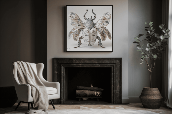 WANDBILD "Porzellan-Käfer mit floralen Flügeln – Delfter Blue Stil" – Acrylglas & Alu-Dibond | Exklusive Limitierte und Moderne Kunst | 1 von 50 Weltweit in Museumsqualität