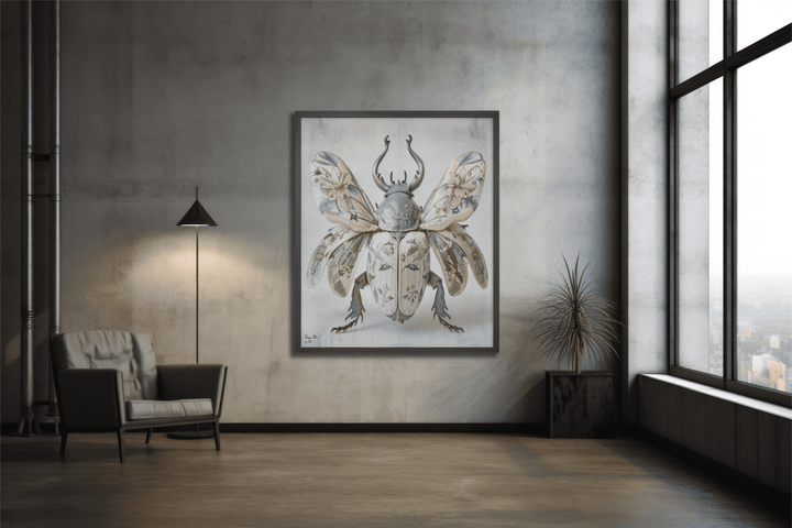 WANDBILD "Porzellan-Käfer mit floralen Flügeln – Delfter Blue Stil" – Acrylglas & Alu-Dibond | Exklusive Limitierte und Moderne Kunst | 1 von 50 Weltweit in Museumsqualität