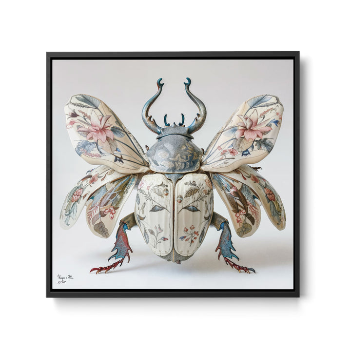 WANDBILD "Porzellan-Käfer mit floralen Flügeln – Delfter Blue Stil" – Acrylglas & Alu-Dibond | Exklusive Limitierte und Moderne Kunst | 1 von 50 Weltweit in Museumsqualität