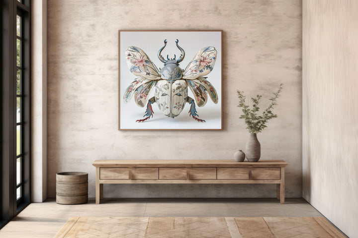 WANDBILD "Porzellan-Käfer mit floralen Flügeln – Delfter Blue Stil" – Acrylglas & Alu-Dibond | Exklusive Limitierte und Moderne Kunst | 1 von 50 Weltweit in Museumsqualität