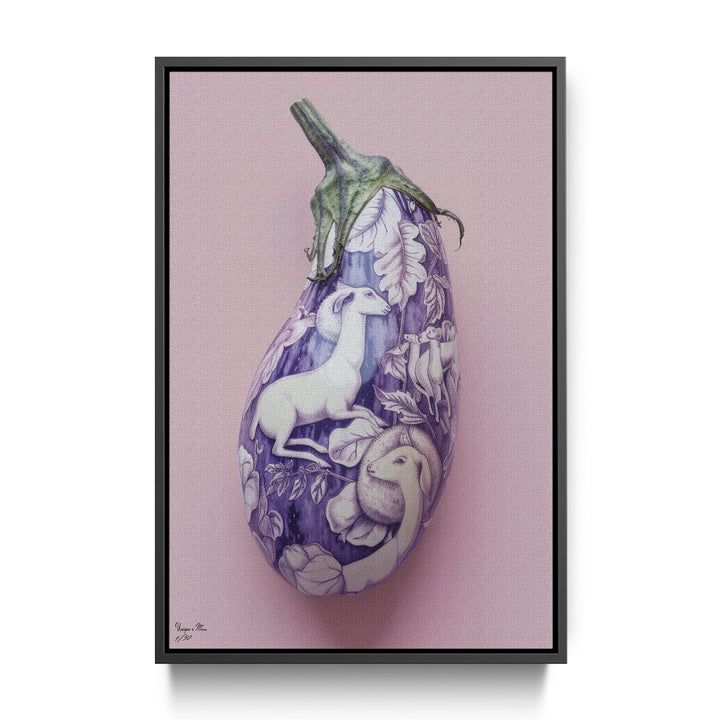WANDBILD "Aubergine der Fantasie mit mystischen Motiven – Delfter Blue Stil" – Acrylglas & Alu-Dibond | Exklusive Limitierte und Moderne Kunst | 1 von 50 Weltweit in Museumsqualität